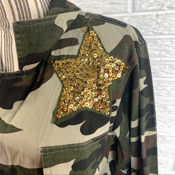 Ellison Glam Fighter Camouflage Jacket Gold Stars - Picture 3 of 7